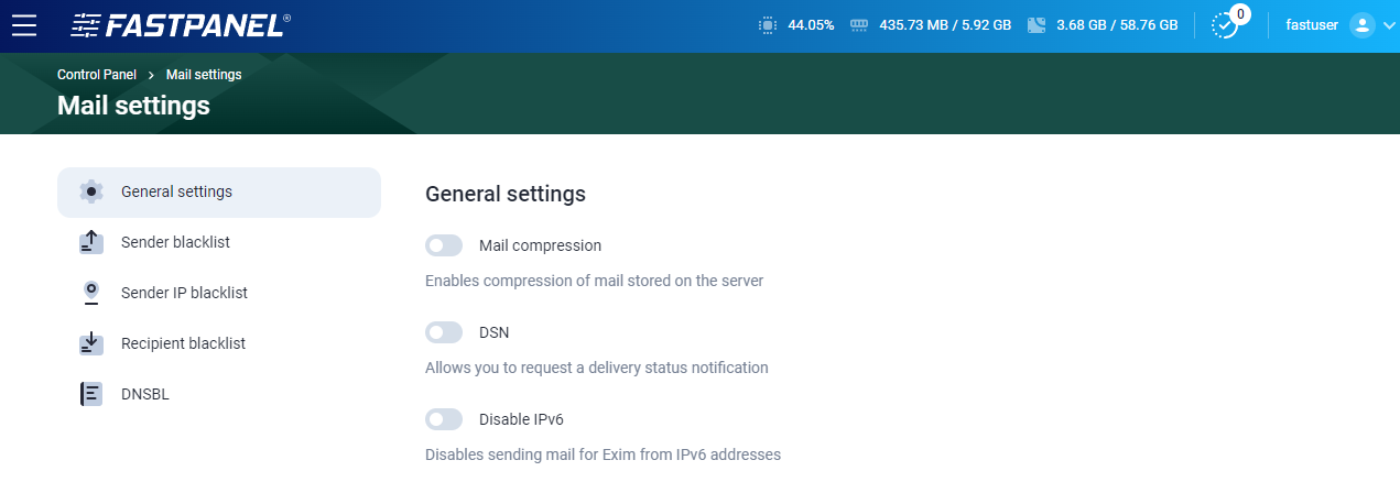 mail settings