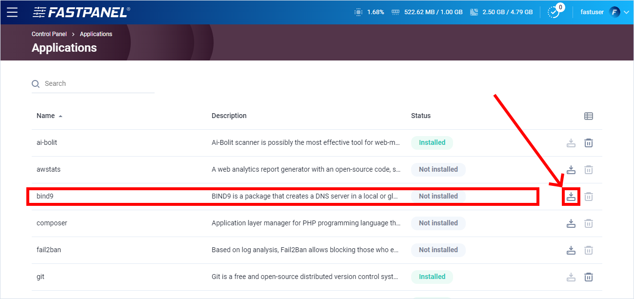 Install DNS server bind(named) in FASTPANEL