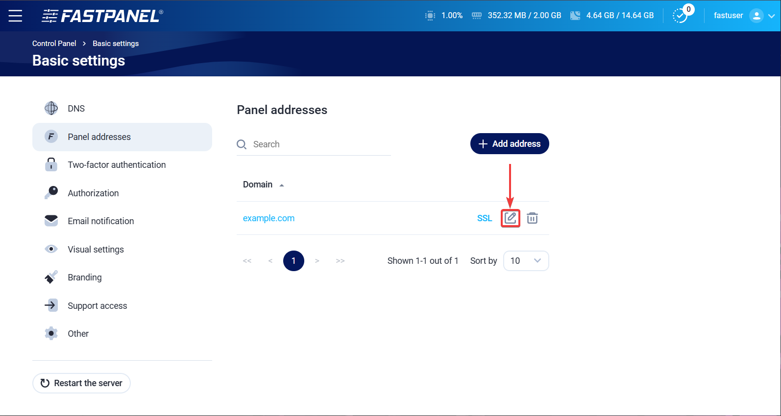 Configure direct access in FASTPANEL