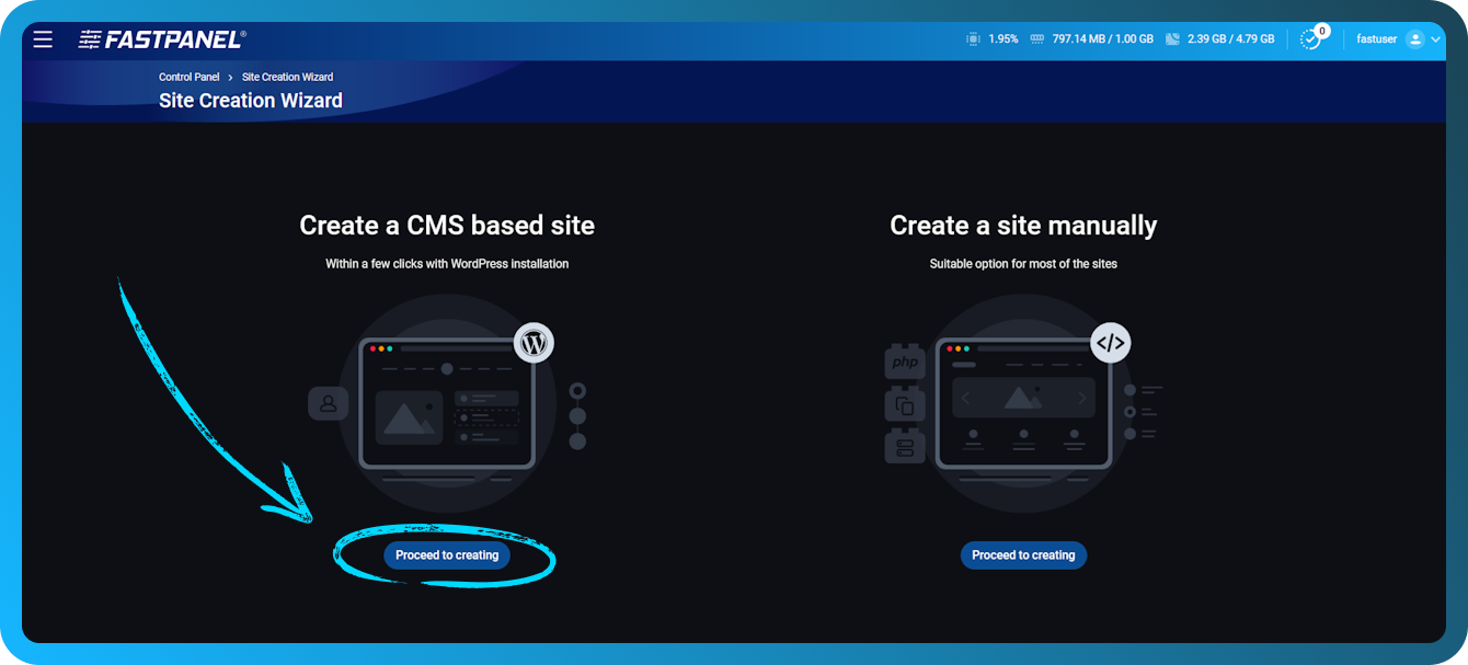Create a CMS based site in FASTPANEL