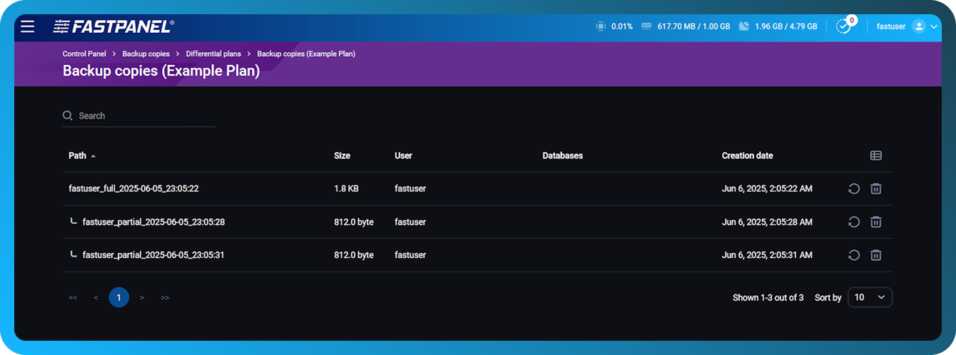 Restore a backup copy