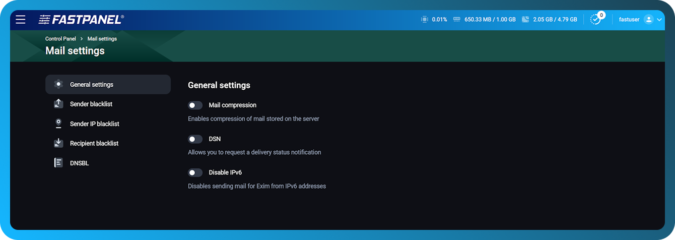 mail settings