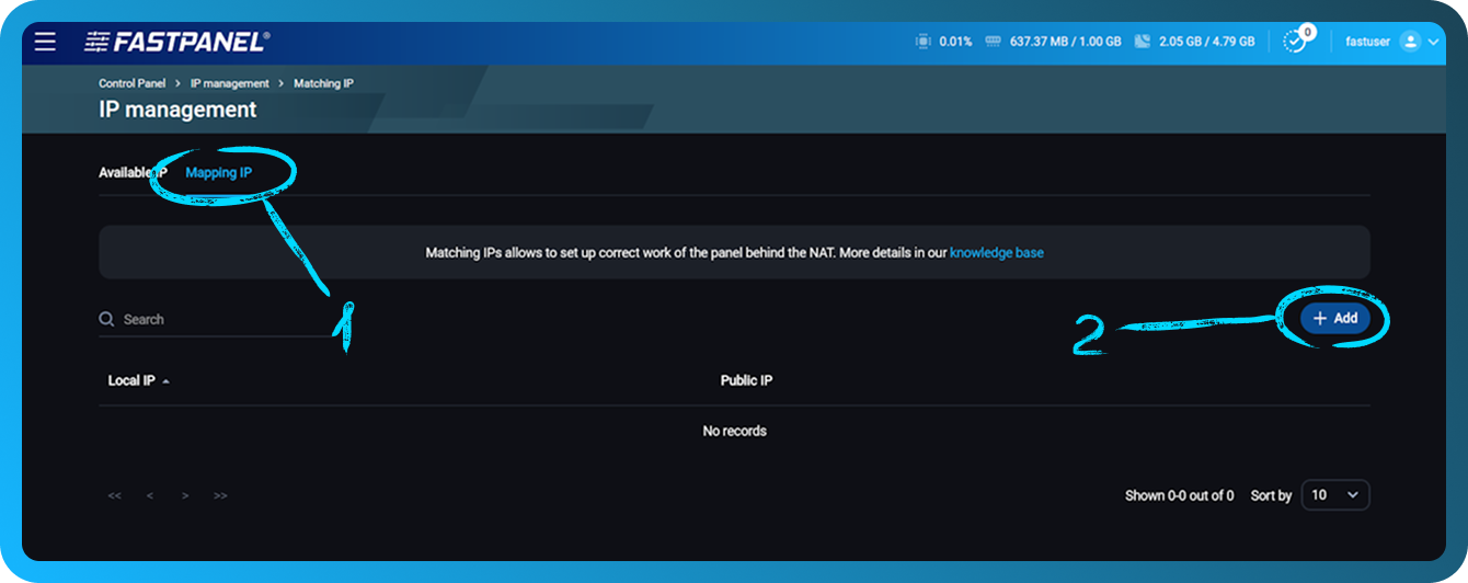 Linked IP settings in FASTPANEL