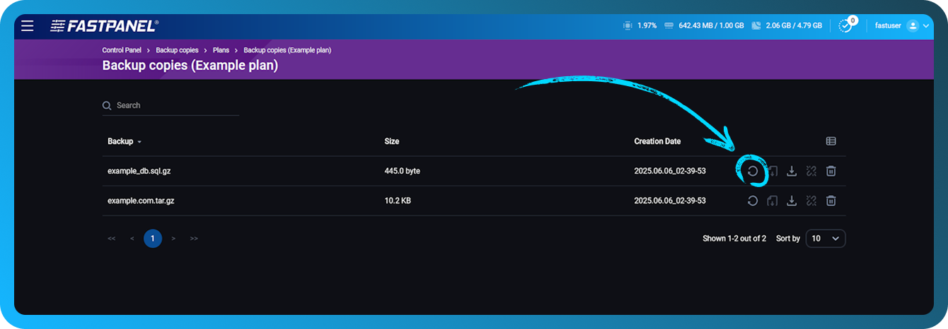 Restore a backup copy