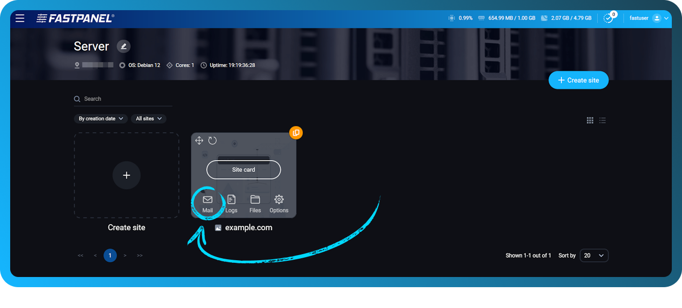 Website mail settings in FASTPANEL