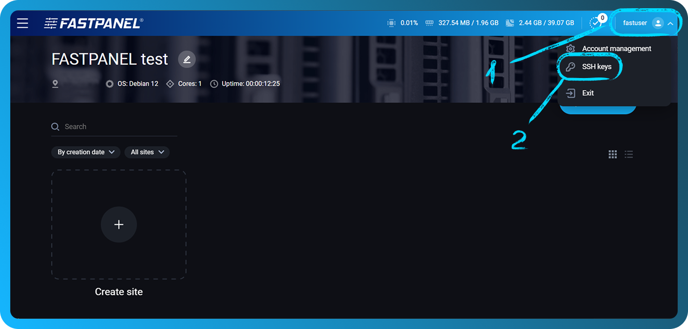 how to add ssh keys to FASTPANEL
