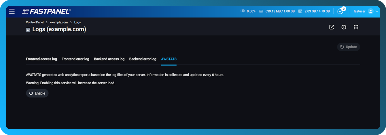 Настройка на awstats в FASTPANEL