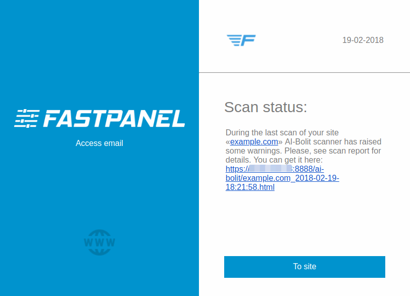 Informe antivirus en FASTPANEL
