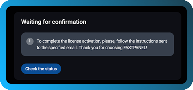 FASTPANEL licenc aktiválása