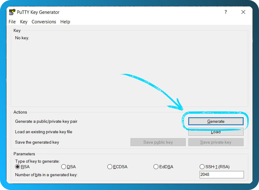 PuTTYgen menghasilkan kunci ssh FASTPANEL