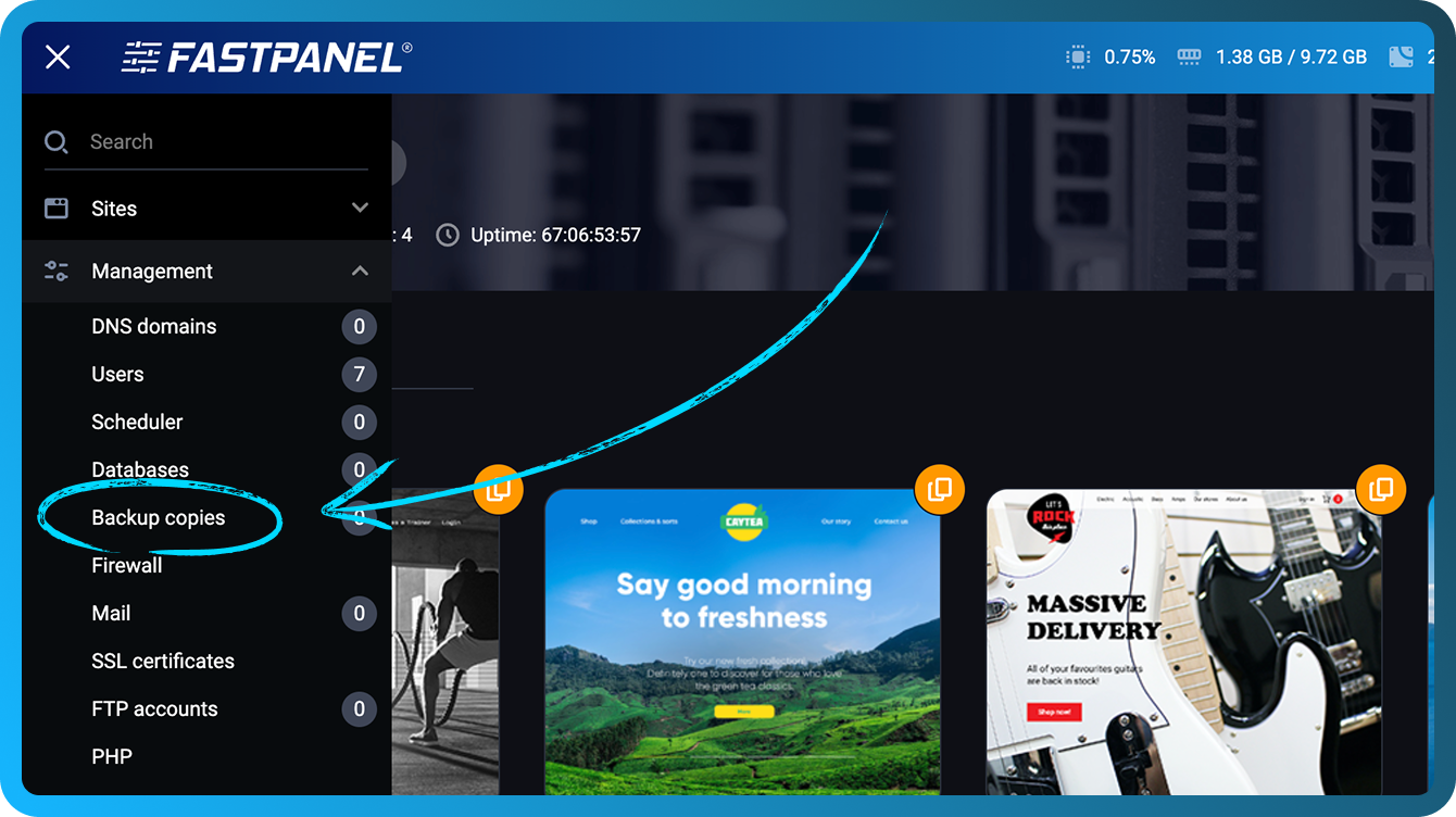 Podešavanja rezervnih kopija u FASTPANEL-u