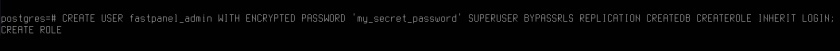 Exempel på PostgreSQL-fråga för att skapa en fjärranvändare i FASTPANEL