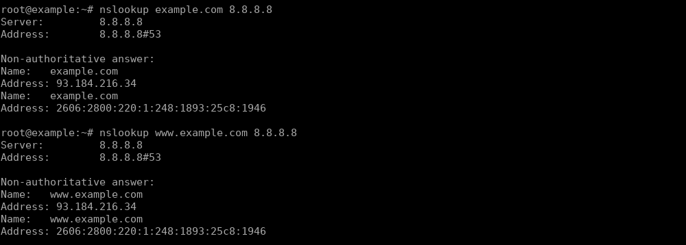 Andra exemplet på nslookup