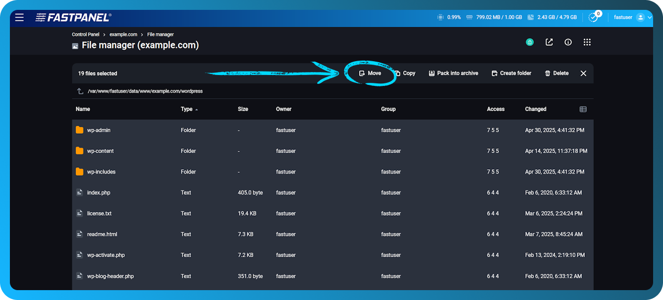 Hur man installerar wordpress i FASTPANEL steg 4
