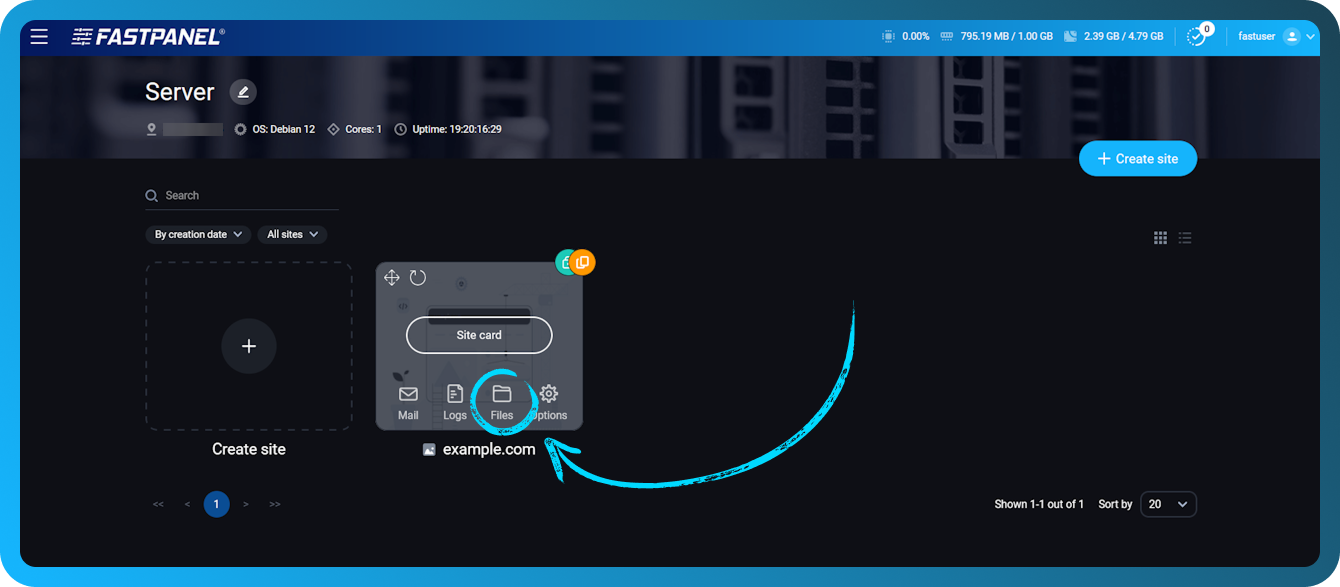 วิธีติดตั้ง wordpress ใน FASTPANEL ขั้นตอนที่ 1